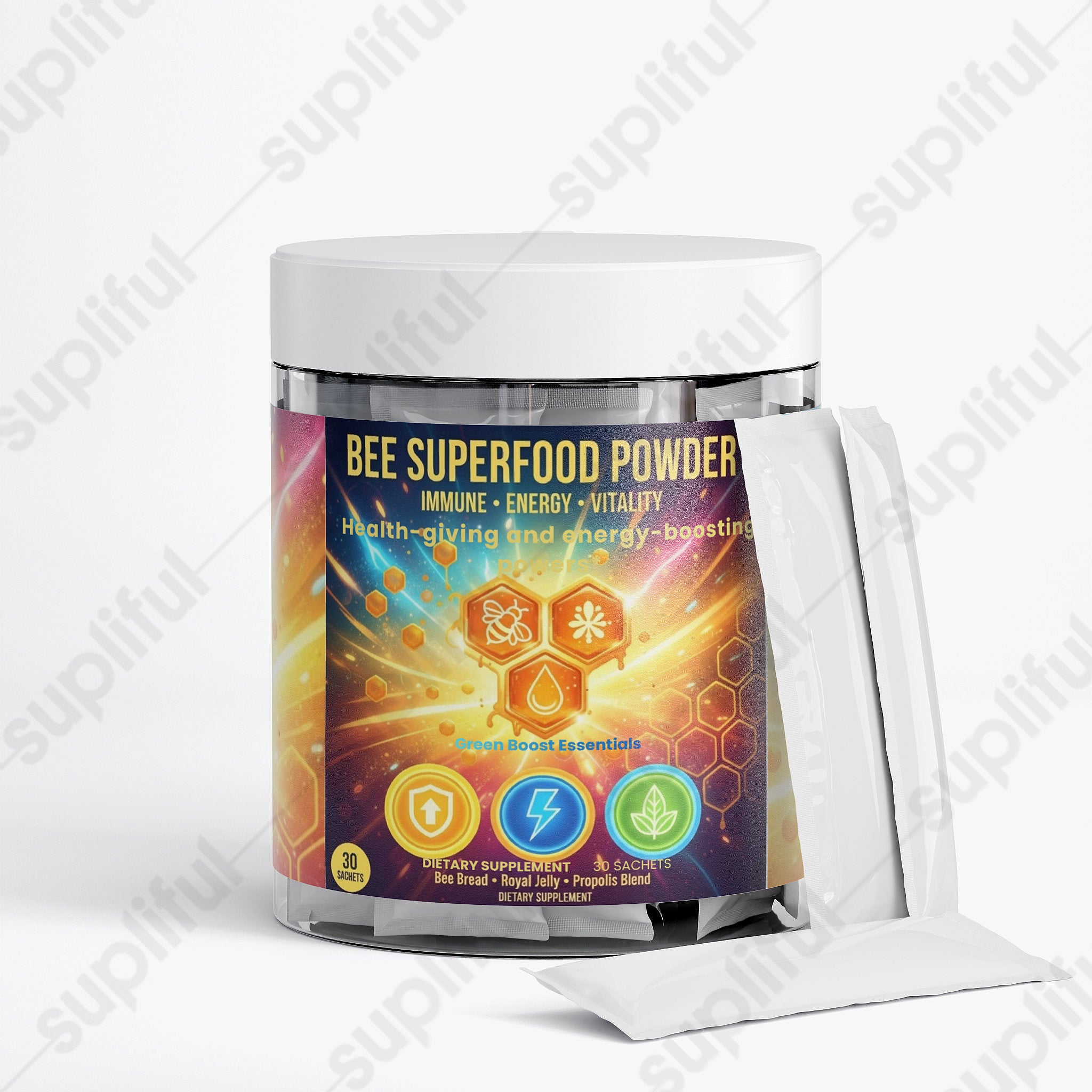 ⭐⭐⭐⭐⭐ Bee Superfood Powder | 3-in-1 Blend: Bee Bread, Royal Jelly & Propolis | Ultimate Immune Support, Energy & Vitality 🍯⚡ (30 Sachets)