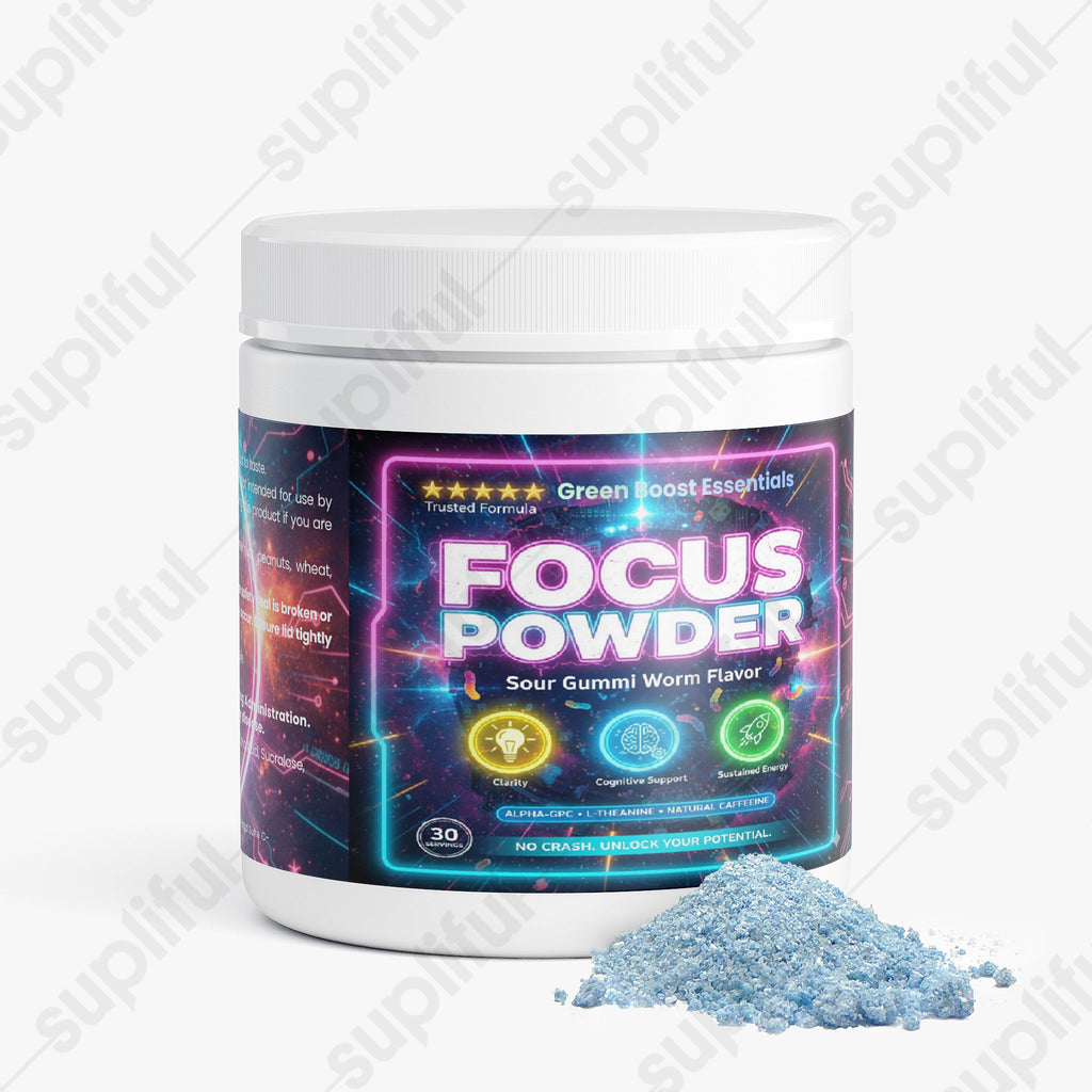 ⭐⭐⭐⭐⭐ Focus Powder (Sour Gummi Worm) 🧠 | Alpha-GPC, L-Theanine & Natural Caffeine | Sustained Energy, Memory & Clarity - No Crash! 🚀 (5.64 oz / 160g)