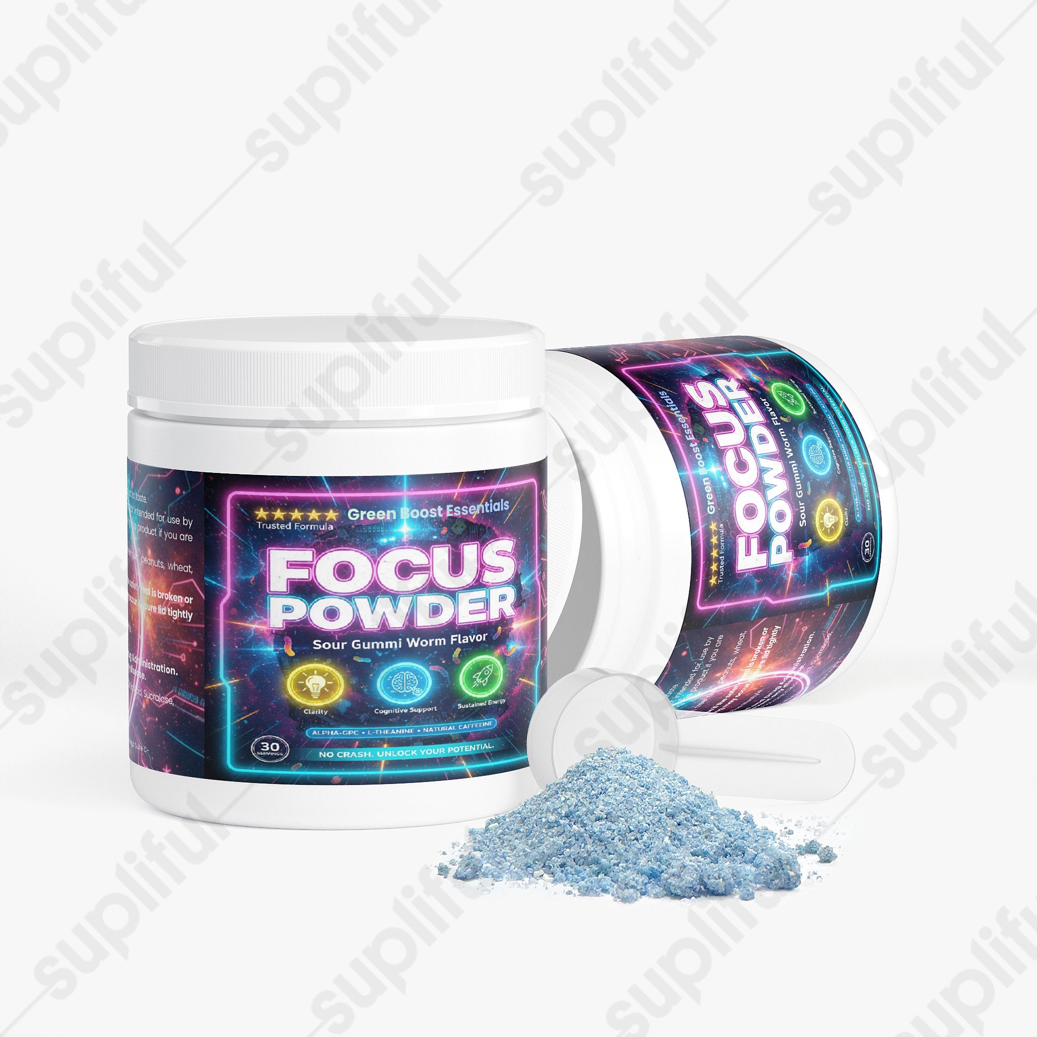 ⭐⭐⭐⭐⭐ Focus Powder (Sour Gummi Worm) 🧠 | Alpha-GPC, L-Theanine & Natural Caffeine | Sustained Energy, Memory & Clarity - No Crash! 🚀 (5.64 oz / 160g)