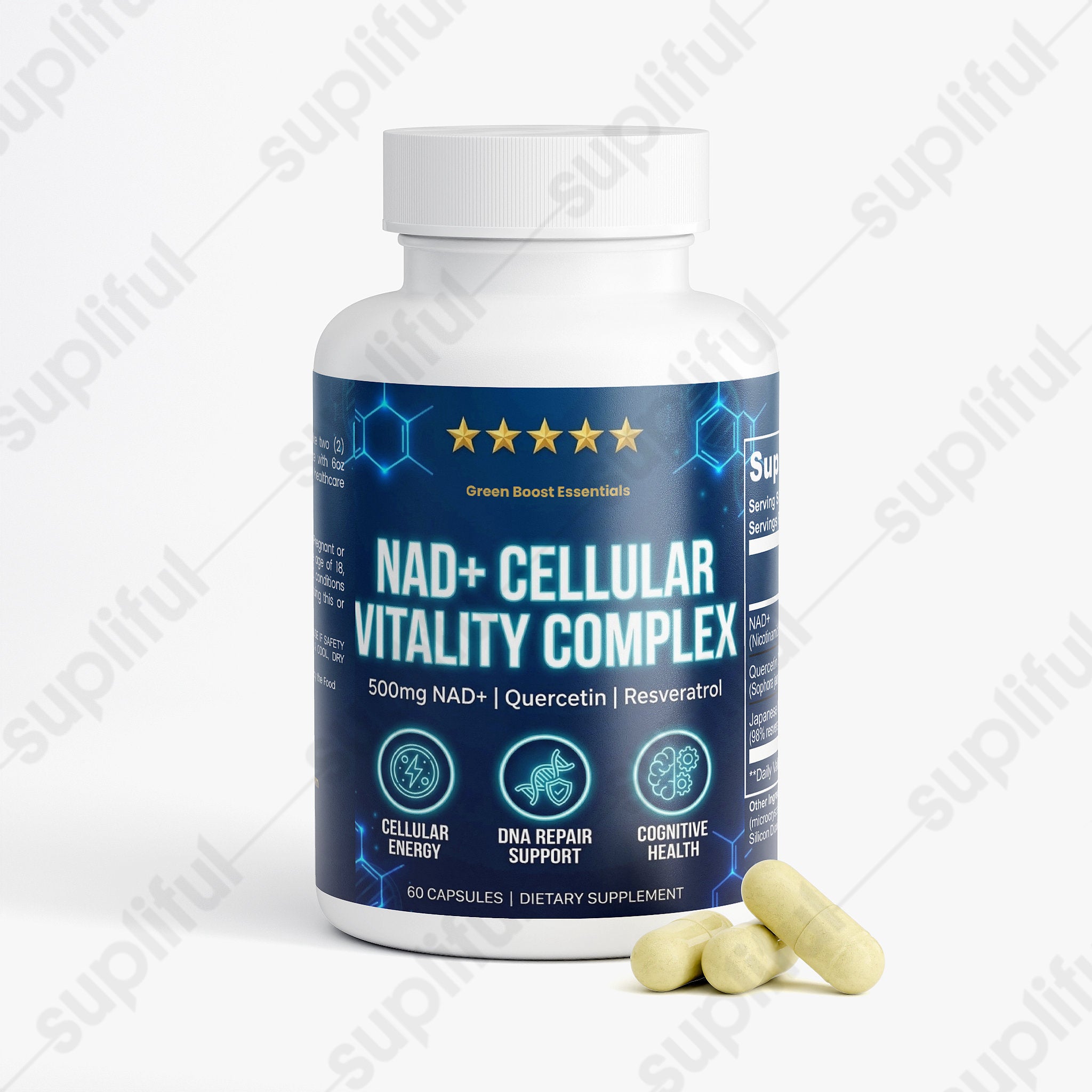 ⭐⭐⭐⭐⭐ NAD+ 500mg Complex | With Quercetin & Resveratrol | Cellular Energy, DNA Repair Support & Healthy Aging 🧬⚡ (60 Caps)