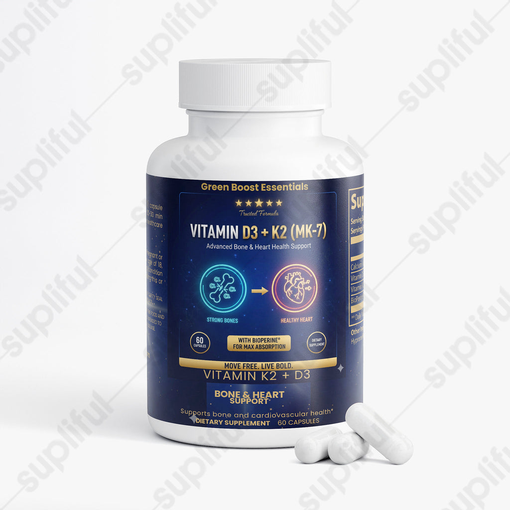 ⭐⭐⭐⭐⭐ Vitamin D3 + K2 (MK-7) | w/ BioPerine® for Max Absorption | Advanced Bone Strength & Heart Health Support 🦴❤️ (60 Caps)