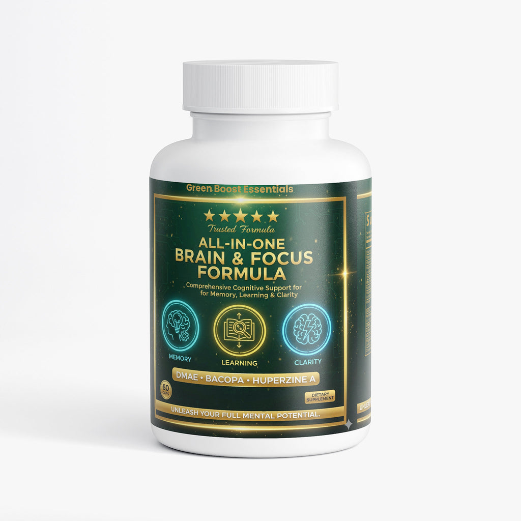 ⭐⭐⭐⭐⭐ All-in-One Brain & Focus Formula | DMAE, Bacopa & Huperzine A Stack | Max Memory, Clarity & Neuro-Energy 🧠⚡ (60 Caps)