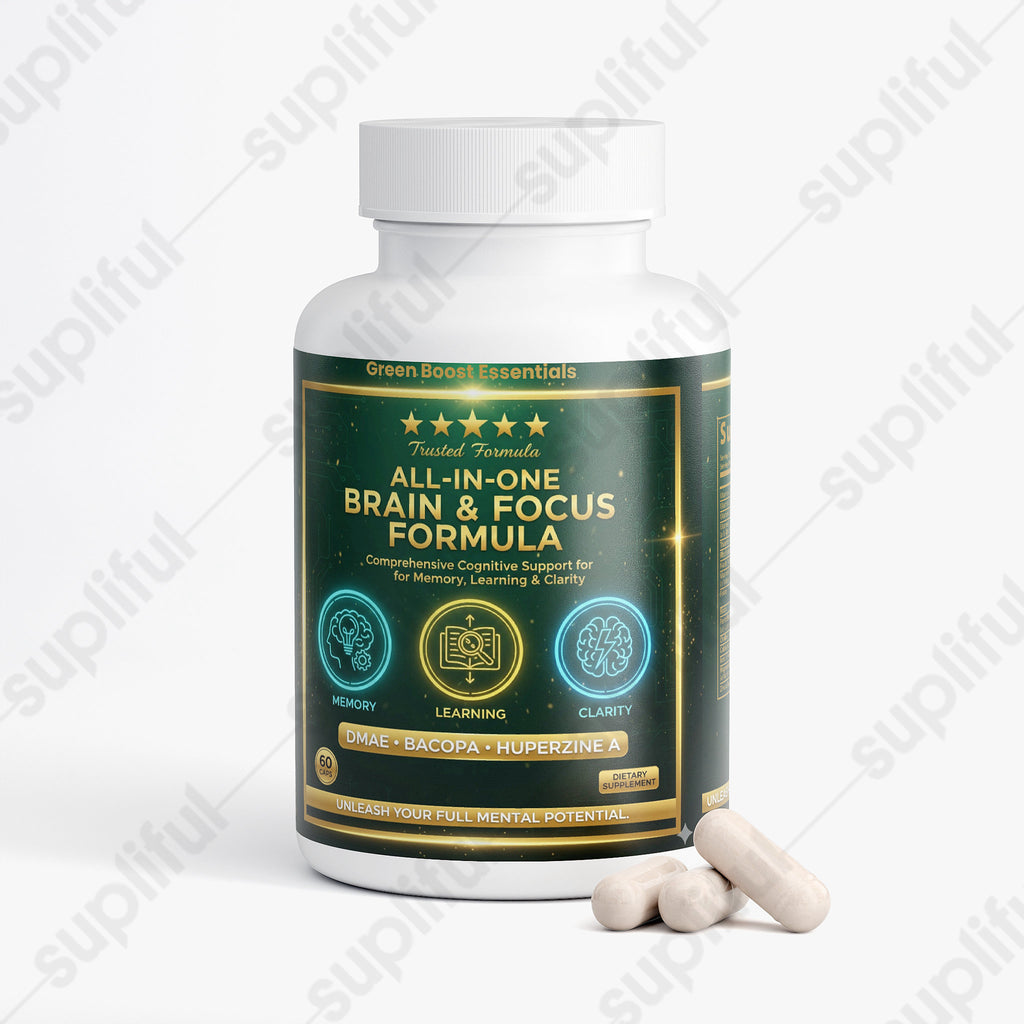 ⭐⭐⭐⭐⭐ All-in-One Brain & Focus Formula | DMAE, Bacopa & Huperzine A Stack | Max Memory, Clarity & Neuro-Energy 🧠⚡ (60 Caps)