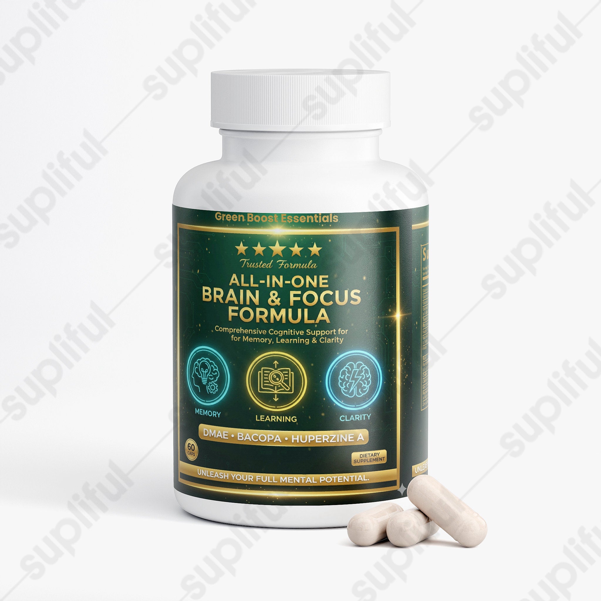 ⭐⭐⭐⭐⭐ All-in-One Brain & Focus Formula | DMAE, Bacopa & Huperzine A Stack | Max Memory, Clarity & Neuro-Energy 🧠⚡ (60 Caps)