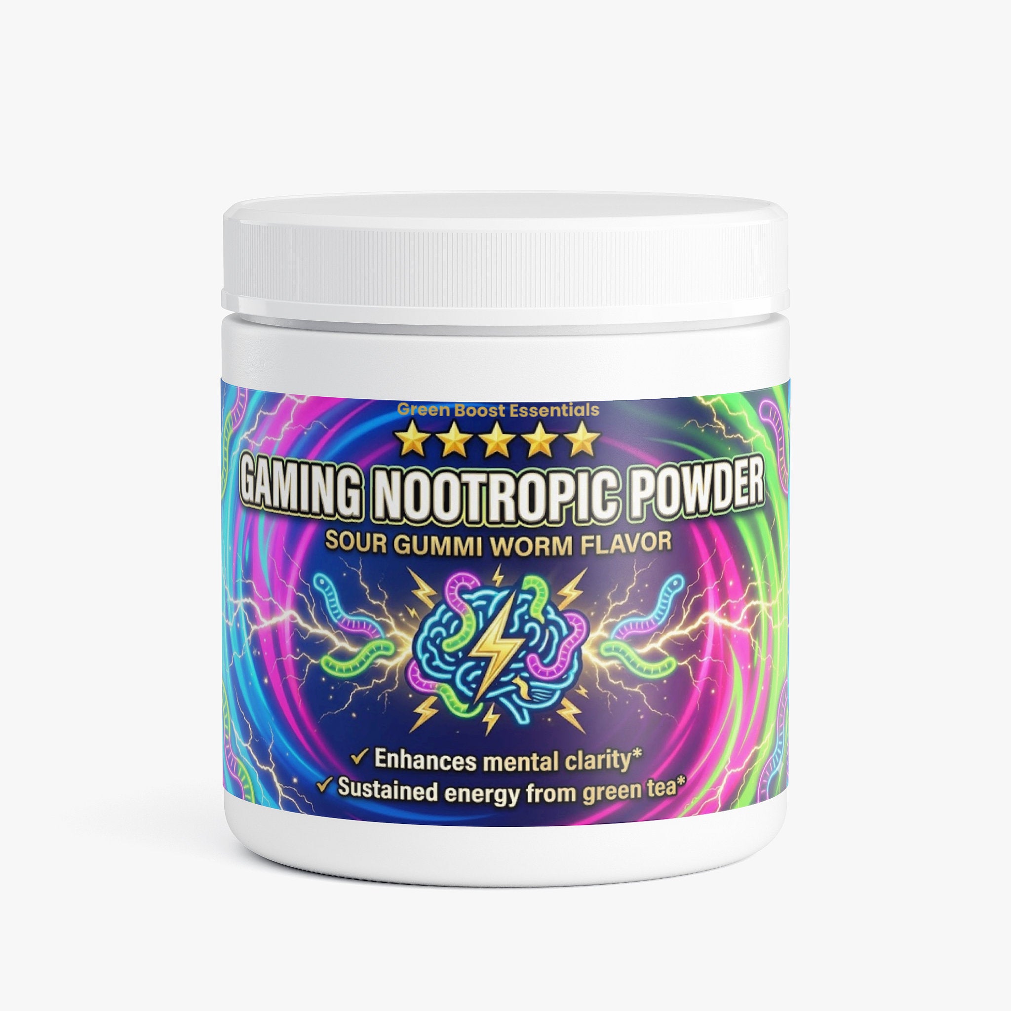 ⭐⭐⭐⭐⭐ Gaming Nootropic Powder (Sour Gummi Worm) 🐛 | Alpha-GPC, L-Theanine & Caffeine | Zero Crash Focus & Mental Clarity 🎮⚡ (5.64 oz)
