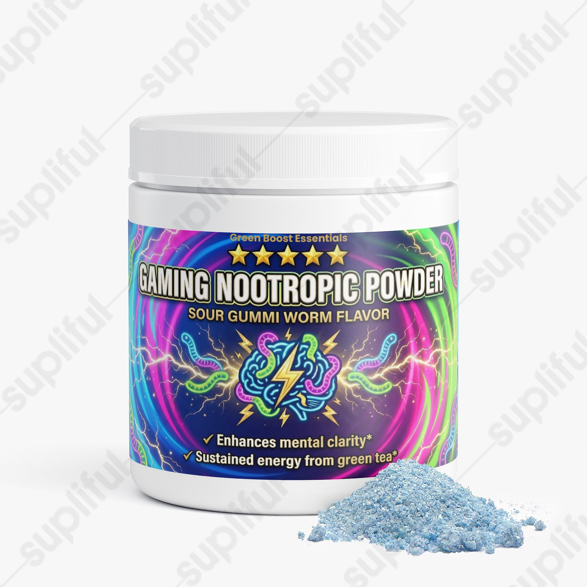 ⭐⭐⭐⭐⭐ Gaming Nootropic Powder (Sour Gummi Worm) 🐛 | Alpha-GPC, L-Theanine & Caffeine | Zero Crash Focus & Mental Clarity 🎮⚡ (5.64 oz)