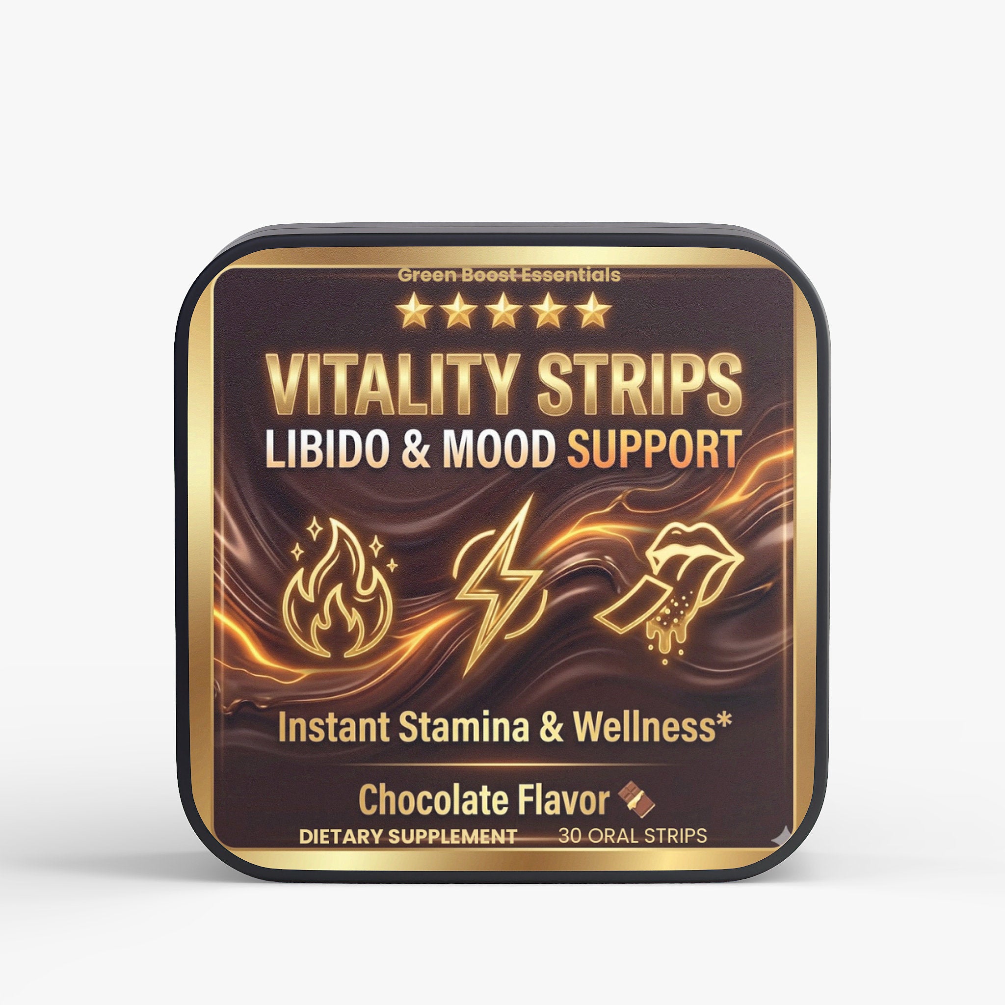 ⭐⭐⭐⭐⭐ Daily Vitality & Libido Support Strips 🍫🔥 | Cordyceps, Shilajit & Oyster Peptide | Instant Stamina & Mood Boost (30 Count)