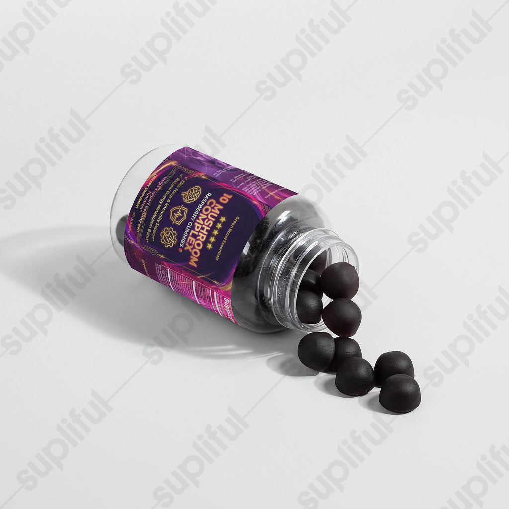 ⭐⭐⭐⭐⭐ 10 Mushroom Complex Gummies 🍄🧠 | Lion's Mane, Reishi & Chaga | Elite Focus, Immunity & Energy Support (Raspberry, 60 Count)