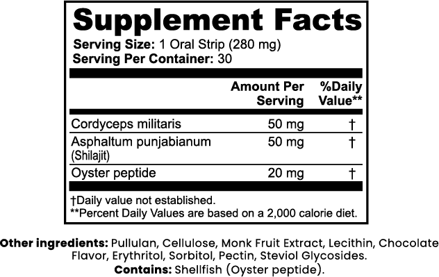 ⭐⭐⭐⭐⭐ Daily Vitality & Libido Support Strips 🍫🔥 | Cordyceps, Shilajit & Oyster Peptide | Instant Stamina & Mood Boost (30 Count)